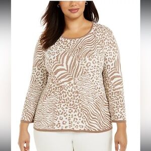 NWT Alfred Dunner Toast First Frost Animal Print Pullover Sweater Size 2X